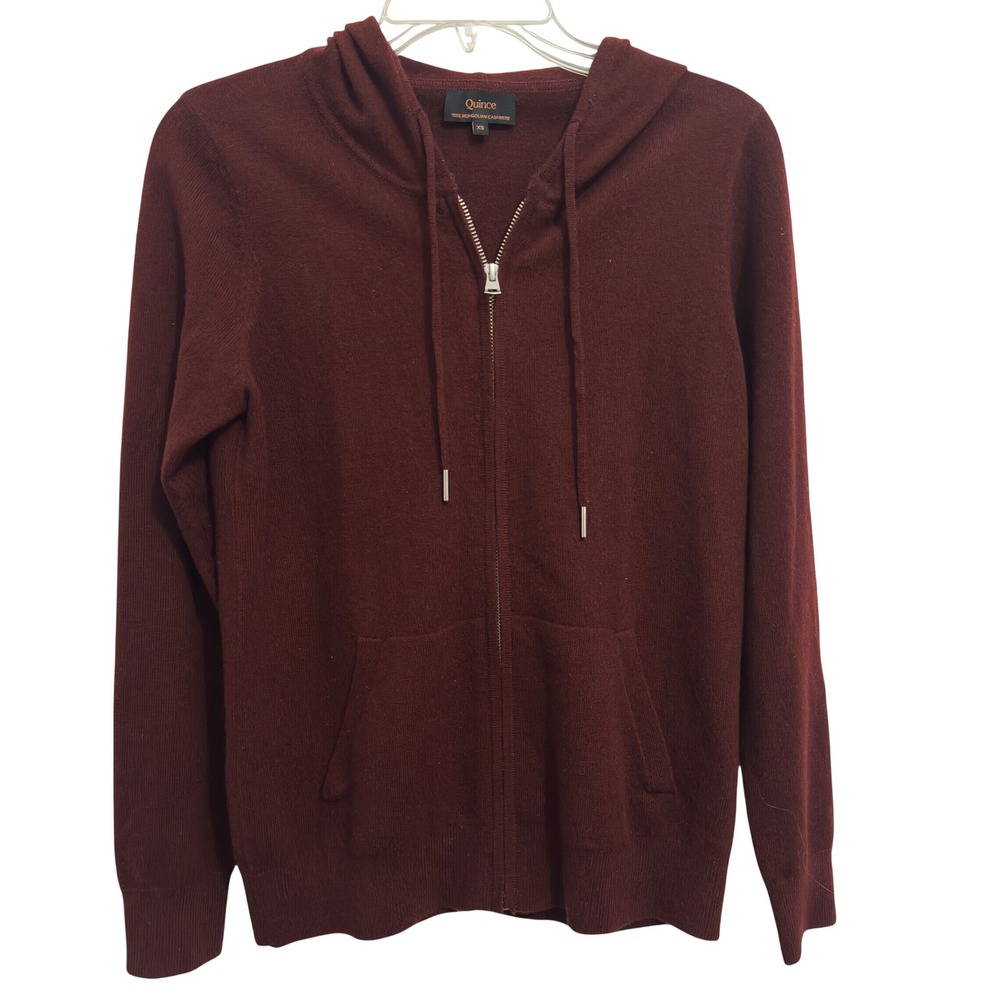 Quince 100% Mongolian Cashmere Zip Hoodie Burgundy Quiet Luxury Womens XS